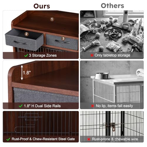 24.4inch Dog Crate Furniture for Small Dogs with 2 Drawers, view 5