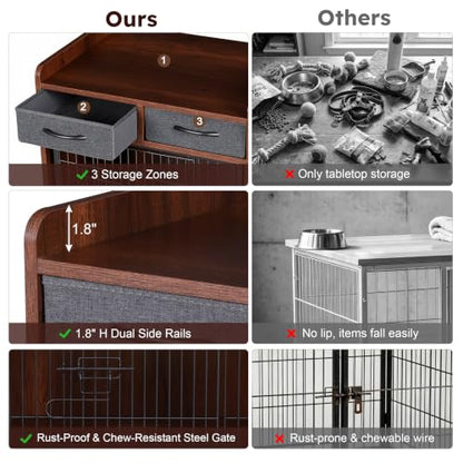 24.4inch Dog Crate Furniture for Small Dogs with 2 Drawers, view 5