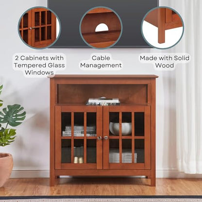 Big Sur Highboy TV Stand 36" - Modern Entertainment Center For TVs up to 40", Storage Cabinet for Dining, Living Room, & Entryway, Console Hall Table with Shelves, Cherry