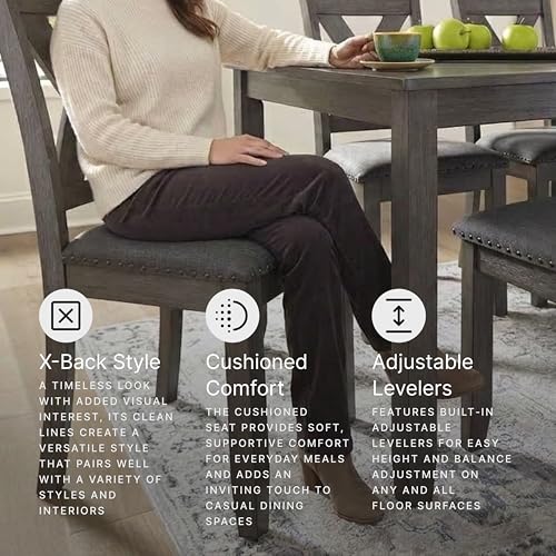 Signature Design by Ashley Caitbrook Rustic 7-Piece Dining Set – Rectangular Table with 6 X-Back Upholstered Chairs, Gray