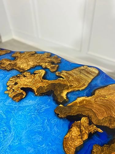 Customized Resin Epoxy Round Table Top, Unique Blue Ocean Look, Coffee Table Design, Resin Table, Luxury Decor Table, Walnut Table, Wooden Resin Table, (28.5" Inches Tall, 24 x 24 Inches)