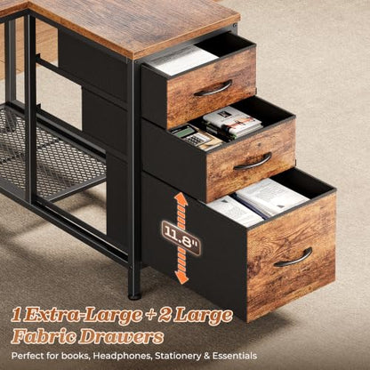 47.2'' L Shaped Office Desk with Power Outlets and 3 Drawers, view 6
