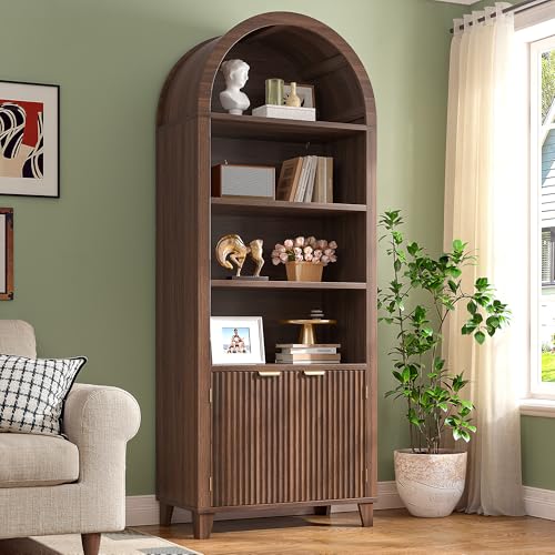 Arched Bookshelf, 6-Tier Storage Arched Cabine, Walnut, view 2