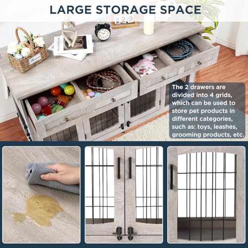 Dog Crate Furniture with Drawers for Large Breed,58" Dog Kennel, view 6