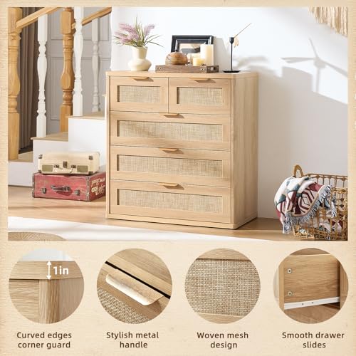 Rattan Dresser for Bedroom, 33.5" Small Chest of Drawers, view 5