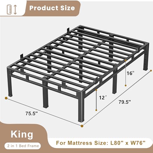 16 Inch King Bed Frame Double Layer 2 in 1 Platform with Round Corner, view 4