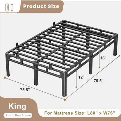 16 Inch King Bed Frame Double Layer 2 in 1 Platform with Round Corner, view 4