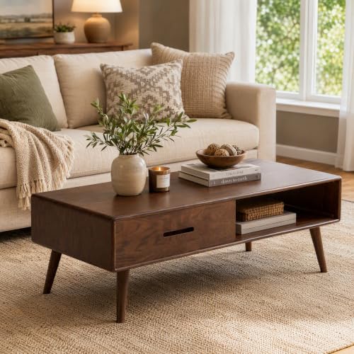 Fully-Assembled 100% Oak Wood Coffee Table with Storage for Living Room, view 2