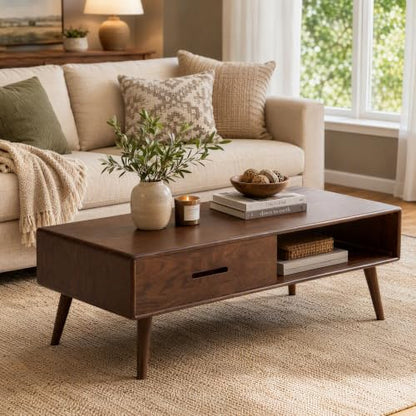 Fully-Assembled 100% Oak Wood Coffee Table with Storage for Living Room, view 2