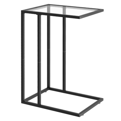 C Shaped End Table,Small Sofa Couch Side Table, Tempered Glass Snack TV Tray Table with Metal Frame for Small Space,Living Room, Bedroom, Bedside,Modern Style, Black
