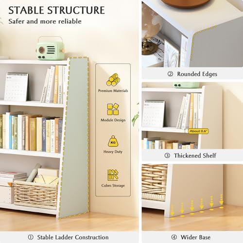IOTXY Wooden Extendable Shelf Bookcase, 3-Tier Low Bookshelf, Walnut, L, view 5