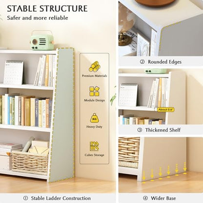 IOTXY Wooden Extendable Shelf Bookcase, 3-Tier Low Bookshelf, Walnut, L, view 5