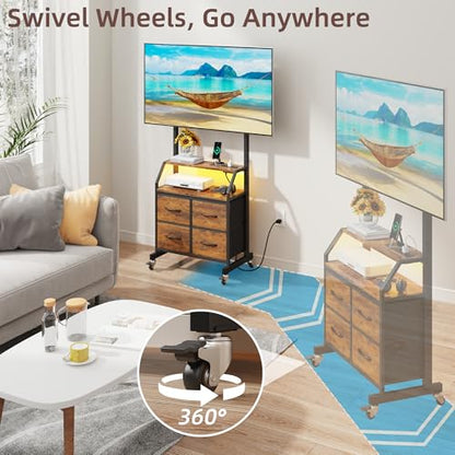 Rolling TV Stand with Mount & 4 Fabric Drawers for 32-75 inch TVs, view 4