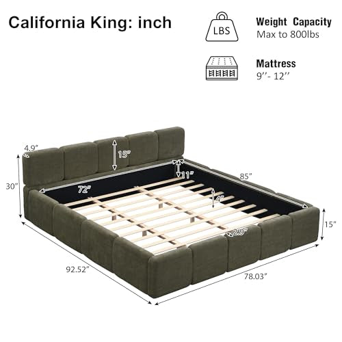 Olive Green Modern California King Bed Frame with Headboard, view 3