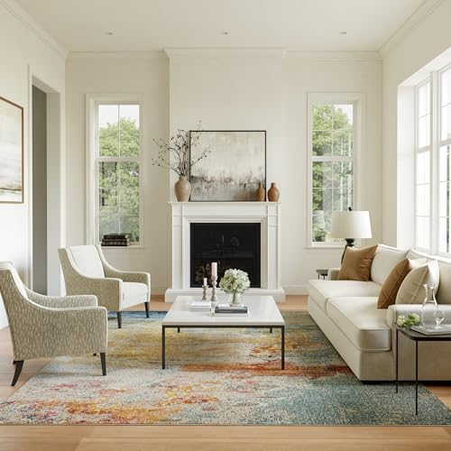 Home Celestial Sealife 7'10" x 10'6" Area Rug - Easy Clean, Non Shedding, Bed Room, Living Room, Dining Room, Kitchen (8' x 11')