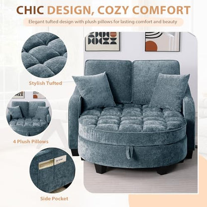 Oversized Chaise Lounge Chair Indoor with Curved Ottoman, Blue, view 6