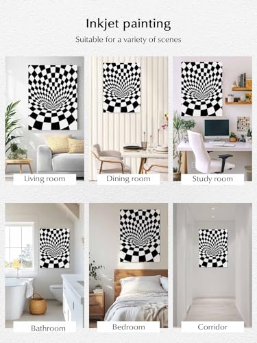 NuYeBiofx 3D Checkerboard Tunnel Canvas Wall Art Prints,40"x28" Framed Picture Artwork Black White Optical Illusion Printed Canvas Oil Painting for Living Room Bedroom Office,Ready to Hang