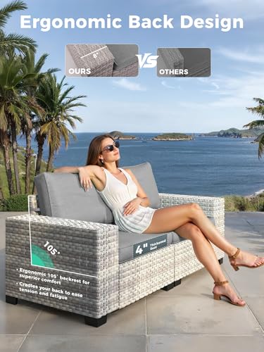 9 Piece Outdoor Patio Furniture Set with Swivel Chairs, 7-Seats Wicker Sectional Sofa Set with Thickened Cushions & Coffee Tables for Garden, Backyard, Porch, Gray