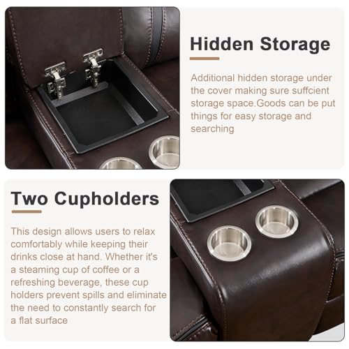 Faux Leather Reclining Sectional Couch for Living Room, L-Shaped Sectional Corner Manual Recliner Sofa Home Furniture Set with Center Console, Cup Holders and Storage, Dark Brown