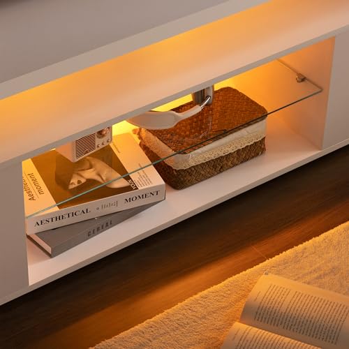White TV Stands for Living Room LED TV Stand Modern TV Stand with Storage for 50/55/60 inche TVs Entertainment Center for Living Room