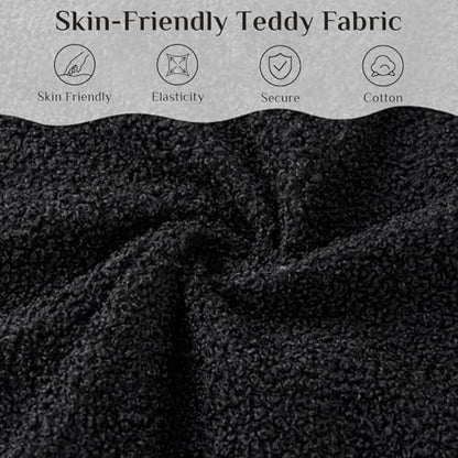 Accent Chair, Comfy Upholstered Teddy Fabric Armchair with Metal Legs, High Backrest Living Room Chair, Wingback Chair Mid Century Modern for Living Room/Vanity/Bedroom (1, Black) (1)