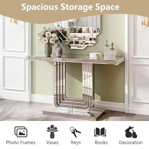 Silver Mirrored Console Table, view 5