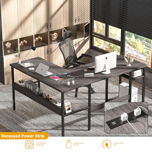 Reversible L Shaped Desk with Magic Power Outlets and USB Charging Ports, view 5