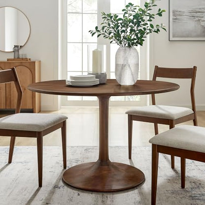 Lippa 48Inch Round Dining Table Solid Wood Walnut Finish Modern Kitchen Room Entertaining Home Furniture Quality Stylish Elegant Durable Refined Versatile Contemporary