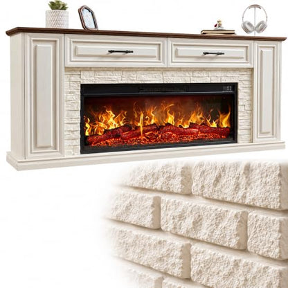 70" Electric Fireplace with Mantel, Fireplace TV Stand with Cabinet Drawers, view 2
