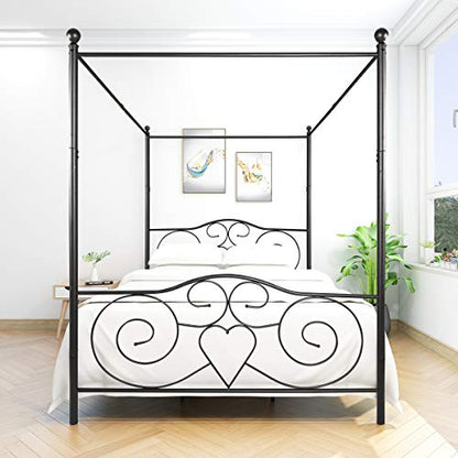 Queen Canopy Bed Frame, Metal Canopy Platform Bed, No Box Spring Needed, view 8