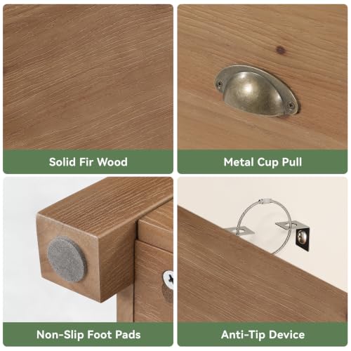 63" Solid Wood TV Stand, 2-Tier Media Console with Drawers, view 7