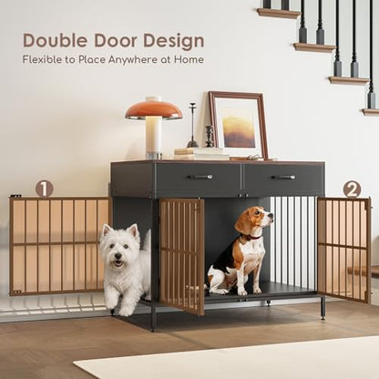XL Dog Crate Furniture, 39.4" Heavy-Duty Dog Kennel with 2 Storage Drawers, view 7