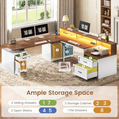 Farmhouse L Shaped Standing Electric Desk with Storage, White, view 6