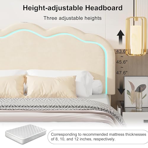 Queen Size Bed Frame, Beige, view 8