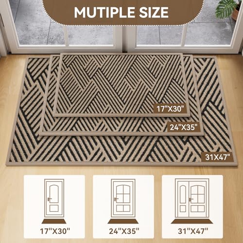 Front Door Mat Indoor Outside Entrance Non-Slip Mats Brown 17"x30", view 3