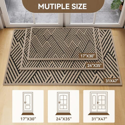 Front Door Mat Indoor Outside Entrance Non-Slip Mats Brown 17"x30", view 3
