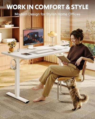 FLEXISPOT EN1 One-Piece Standing Desk with 1-Inch Thick Seamless Desktop, 48"x30" Electric Height Adjustable Desk for Home Office, Multi-Monitor Setups & Easy Assembly, White
