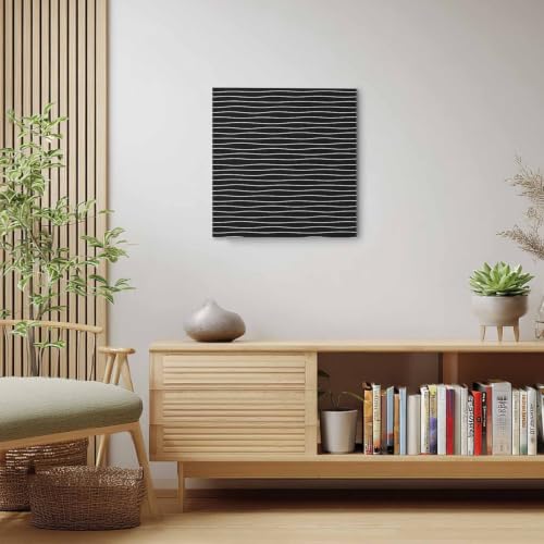 Modern Black Wavy Stripe Canvas Print Wall, Abstract Trend Rippling Water Lines Framed Canvas Art Wall Decor Pictures Painting Artwork for Living Room Bedroom, Ready to Hang, 24" x 24"