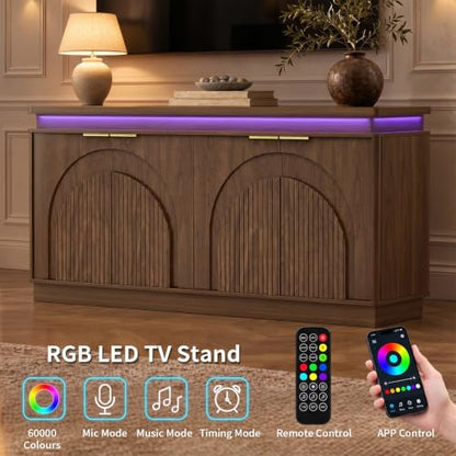 65.7" Sideboard Buffet Cabinet with Arched Fluted Doors,LED Lights, view 4