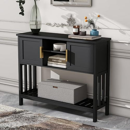 Entryway Table, Console Table, Sofa Table with 2-Door and Shelf, Black | Entryway Cabinet and Sideboard Cabinet with Large Storage Space for Daily Use in Hallway, Foyer, Living Room