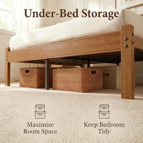Bamboo Full Bed Frame with Farmhouse Headboard, Warm Brown Color, view 7