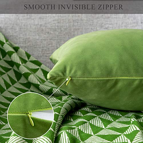 Pack of 2 Velvet Pillow Covers Square Decorative Cushion Covers for Bed Couch Sofa Bench, 20 x 20 inch (50 x 50 cm), Apple Green