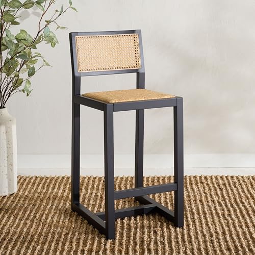 SAFAVIEH Home Collection Seika Black and Natural Rattan 25-inch Counter Stool