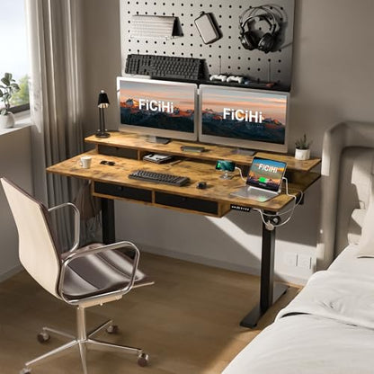 Adjustable Height Standing Desk with 4 Drawers,63 x 30 inches Electric Sit Stand Home Office Desk with Two Tiers, 3 Memory Presets, Monitor Stand Riser, USB A/C Charging Port