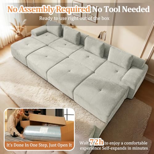 159" Oversized Boneless Couch, Comfort Cloud Sectional Couches for Living Room, Modular Sofa High Back & Extra Deep Seat, No Assembly, Soft Chenille Fabric (Light Grey, 159 inch-（4+4）)