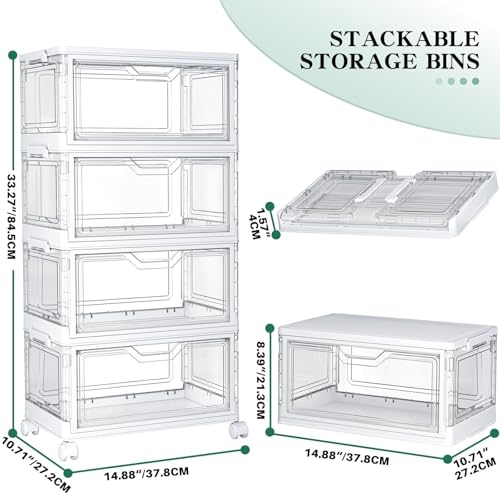 Clear Storage Bins with Lids - 4 Tier 23qt Plastic Stackable Bins, view 3