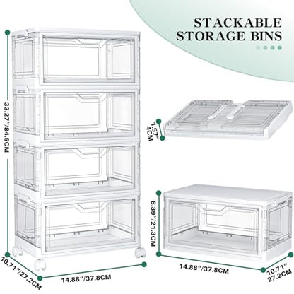 Clear Storage Bins with Lids - 4 Tier 23qt Plastic Stackable Bins, view 3