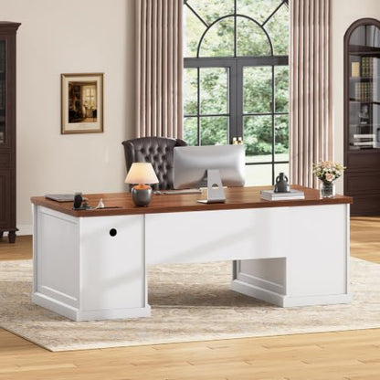 67" Office Executive Desk with 4 Drawers, Storage Cabinet & Outlet, view 4