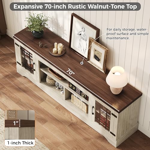 Farmhouse TV Stand for 75 Inch TV, Light Oak & Walnut, view 7