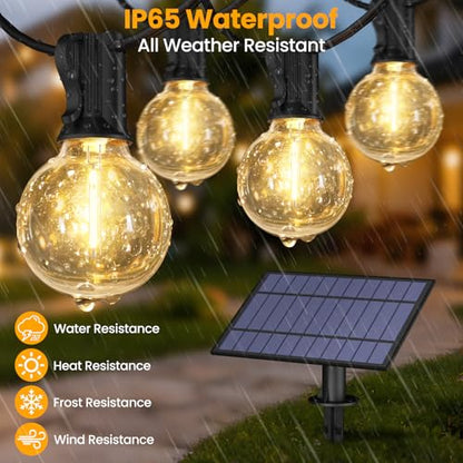 25FT Solar Powered String Lights Outdoor, Waterproof Solar Patio Light String with 10+1 Shatterproof LED G40 Bulbs for Backyard Garden-Black